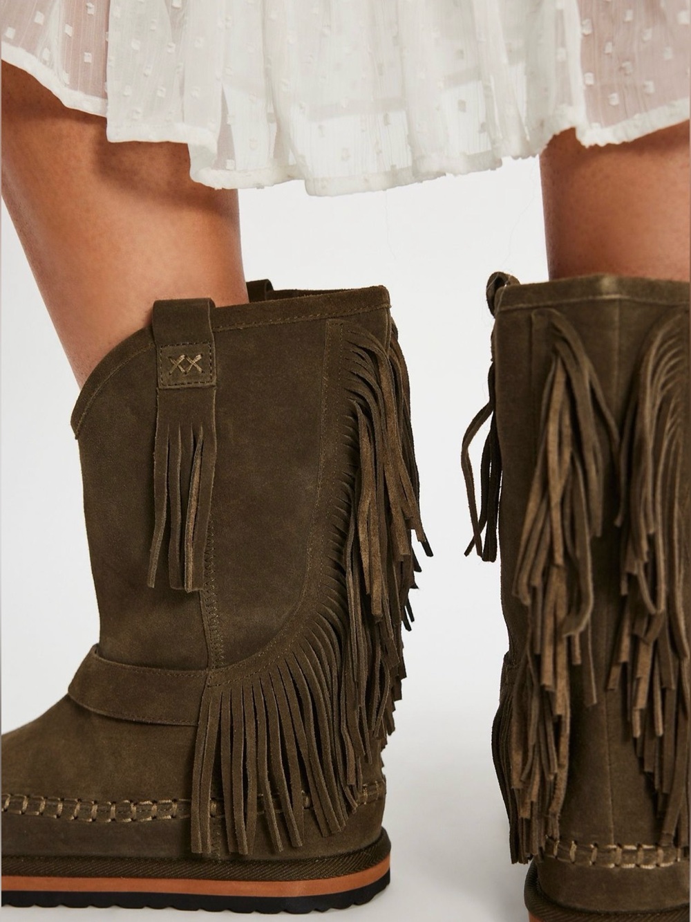 Free People Faye Fringe Pull On Boots in Chocolate size 8 NWT